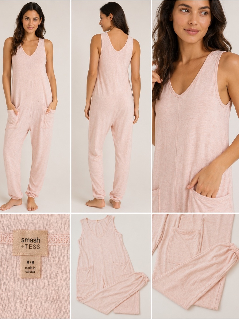Smash + Tess Blush Pink Sleeveless Romper Lounge Jumpsuit Pockets Size M